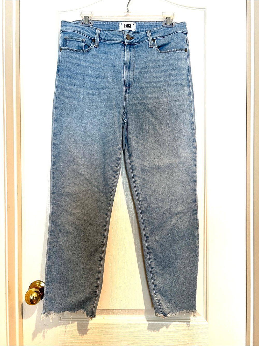 PAIGE Jeans Hoxton Slim Crop Hi-Rise Melrose Wash Tattered Hem Sz 31 25” Inseam